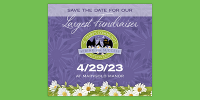 "Save the date, largest fundraiser,  spring for success auction gala, 4/29/23