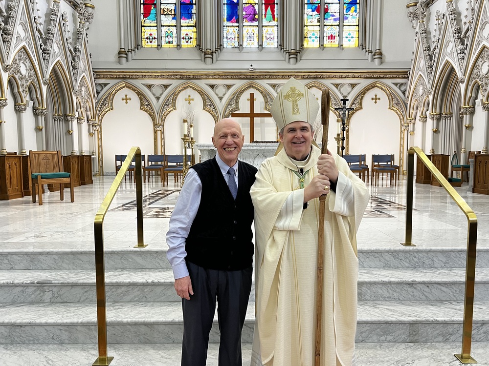 Award winner, Dick Marchessault, with Bishop Fisher