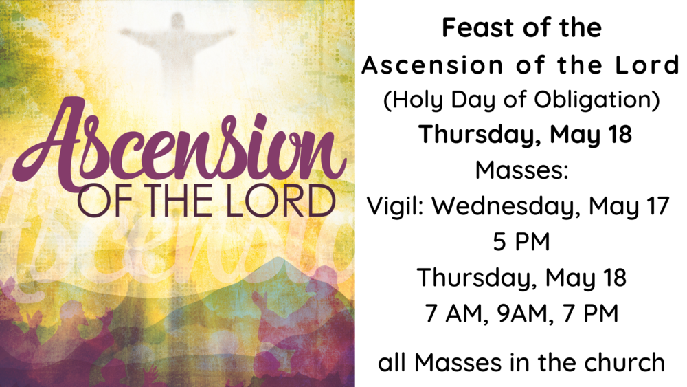 Mass schedule for Ascension Holy Day