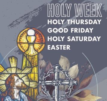 "Holy week", picture of Jesus, cross thorns, eucharist