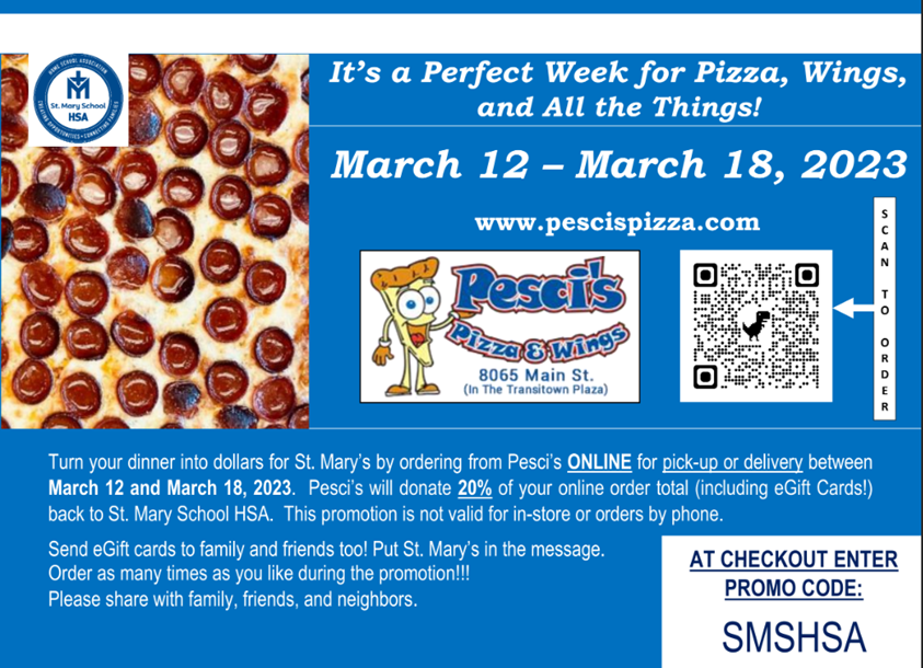 Pesci's Pizza Fundraiser ad with QR Code